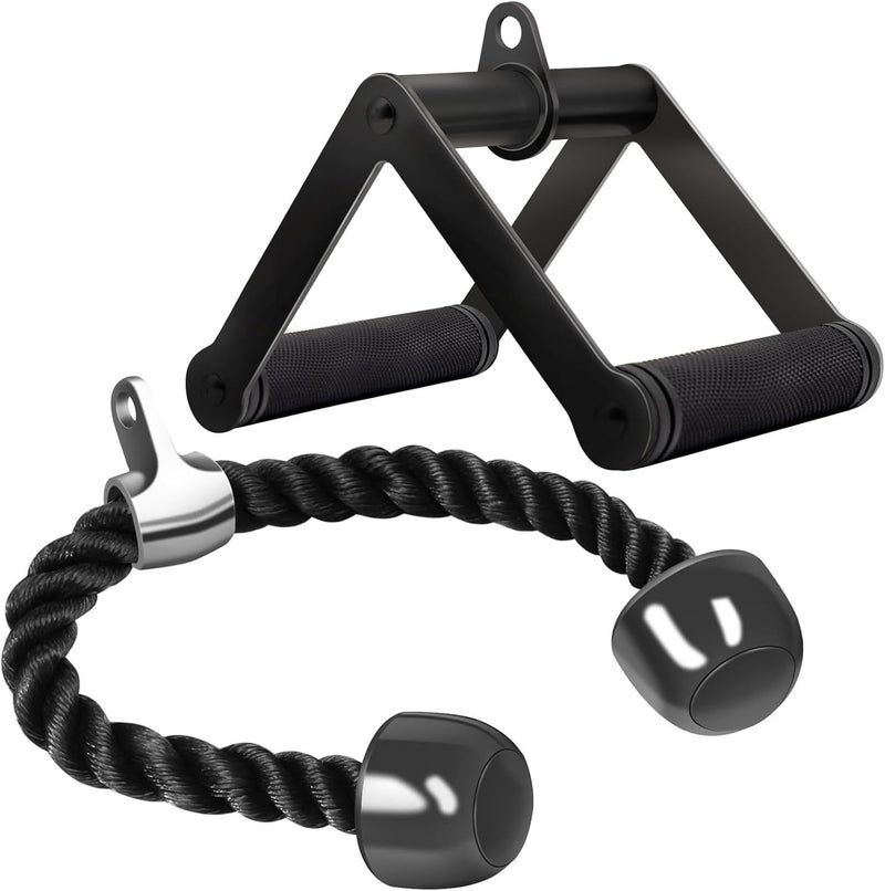 Howffite Double D Row Handle Cable Attachment for Weight Workout, Steel with Non-Slip Rubber Grip (Black) - Image 1